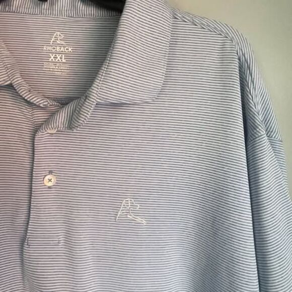 Rhoback Polo Mens XXL 2XL Blue Striped Short Sleeve Performance Stretch - Picture 7 of 10